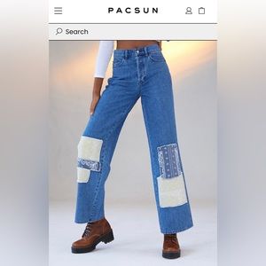 bandana patch high waisted baggy jeans, size 28